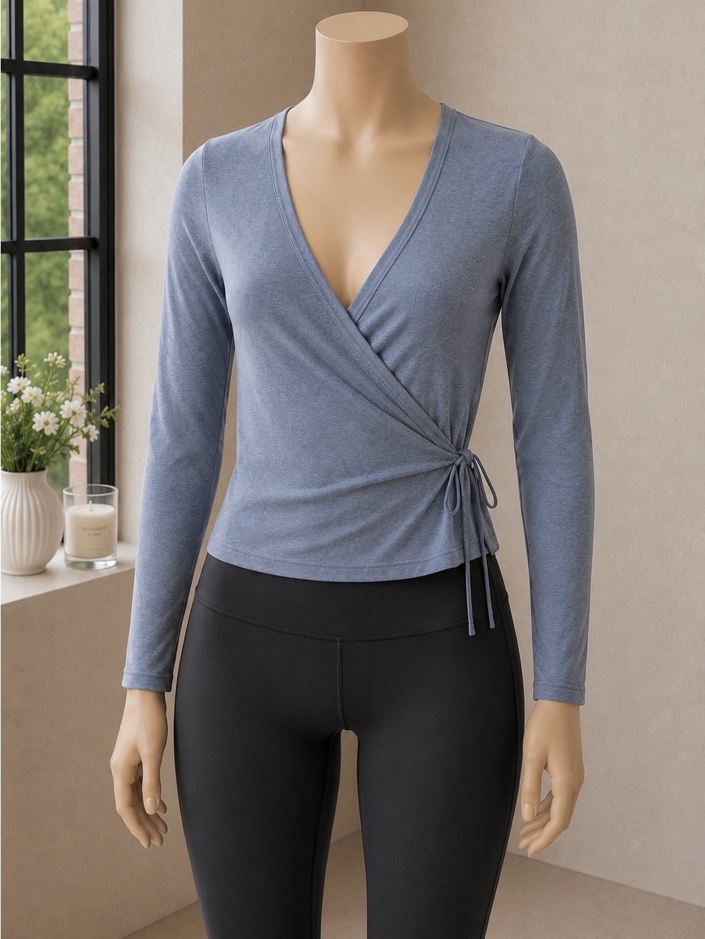 Vuori Long Sleeve Halo Wrap Top Coastal Fog Heather XS